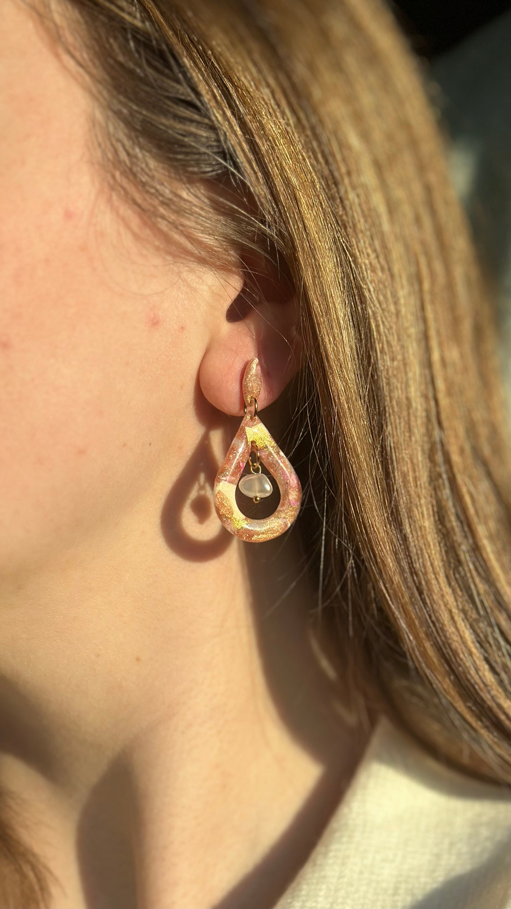 Boucles d'oreilles grande goutte avec perles