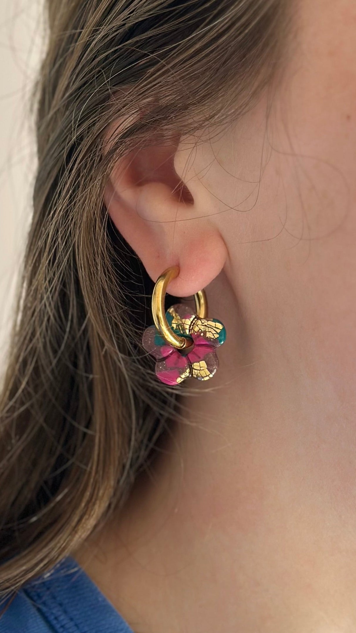 Créole fleur rose vert